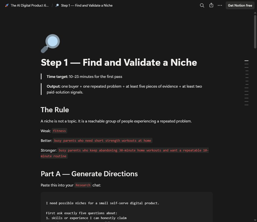 Detailed Notion niche research module